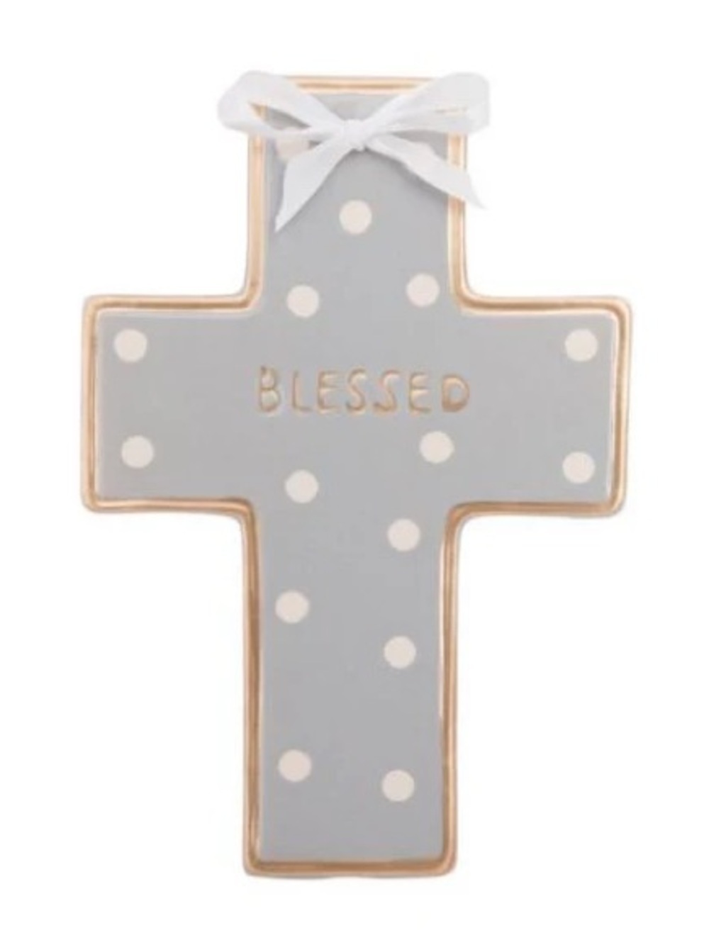 Blessed Polka Dot Cross Wall Decor - Gray EUC